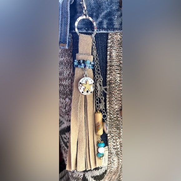 Genuine Suede leather Bag Tassel charm, boho Hippie charm, Clip on Bag, backpack - Picture 5 of 5